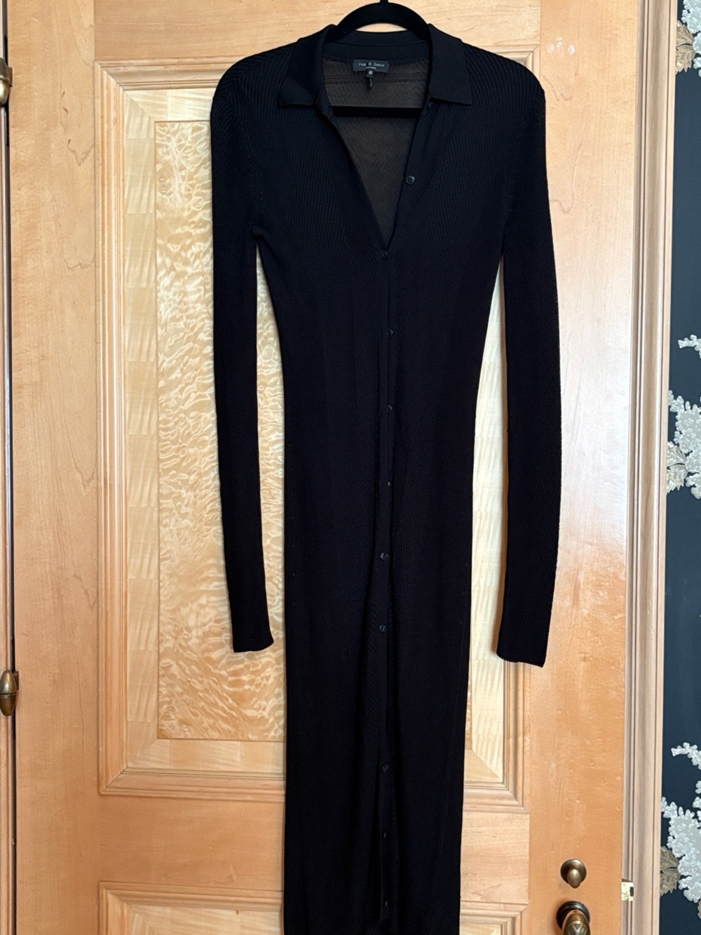 rag & bone Black Ribbed Button-Down Long Sleeve Midi Dress